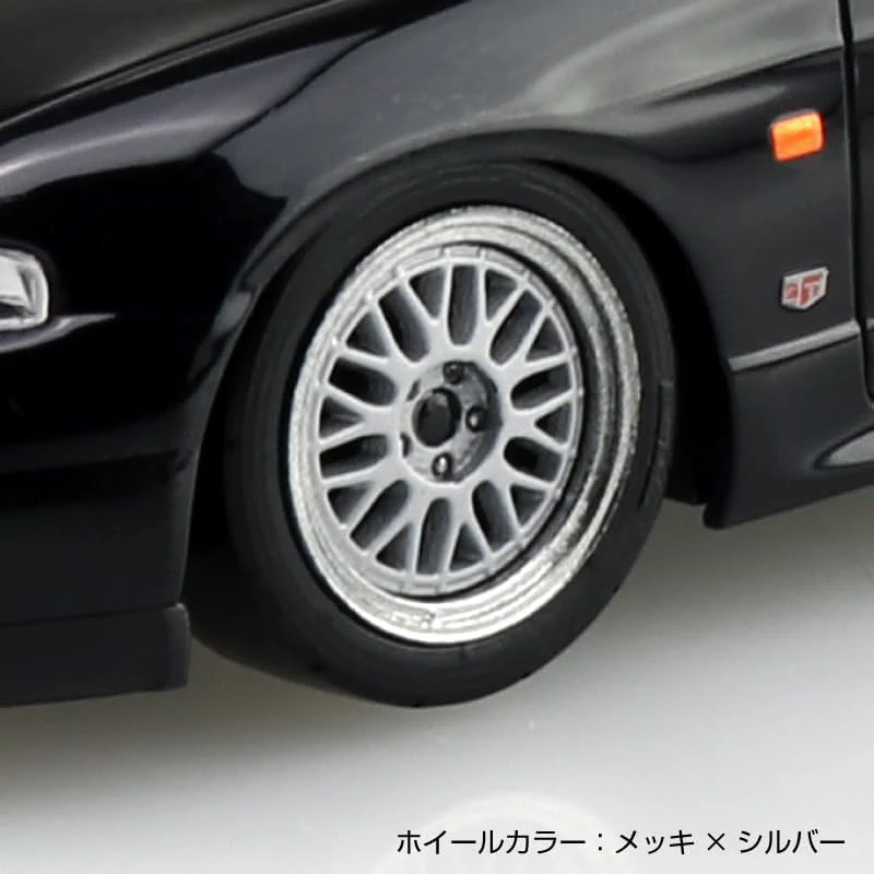 Aoshima 1/32 RakuPla Snap Kit No.21CU-BK Nissan R33 Skyline GT-R Custom Wheel (Black) - Image 4