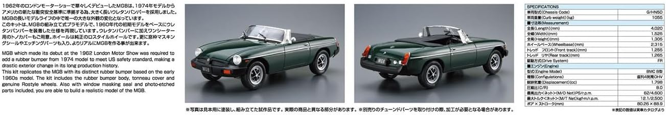 Aoshima No.102 1/24 Bunka Kyozai The Model Car Series BLMC G/HN5D MG-B MK-3 '74 - Image 12