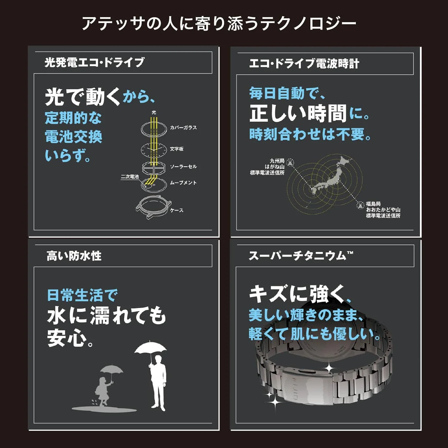 [CITIZEN] 腕時計 ATTESA 限定モデル 電波時計 防水 軽量 チタン サファイアガラス 光発電エコ・ドライブ 黒 青 ビジネス 電波ソーラー AT8314-53L メンズ ブルー ブラック - Image 3