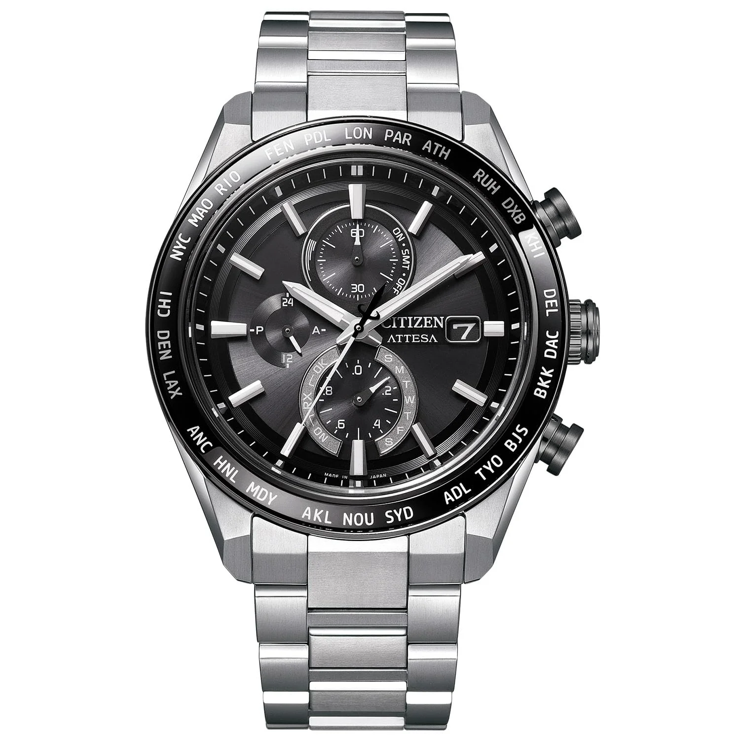 [CITIZEN] 腕時計 ATTESA (電波時計/防水/サファイアベゼル) AT8295-56E 軽量 チタン 光発電エコ・ドライブ サファイアガラス メンズ ビジネス アナログ クロノグラフ シルバー ブラック 黒 電波ソーラー