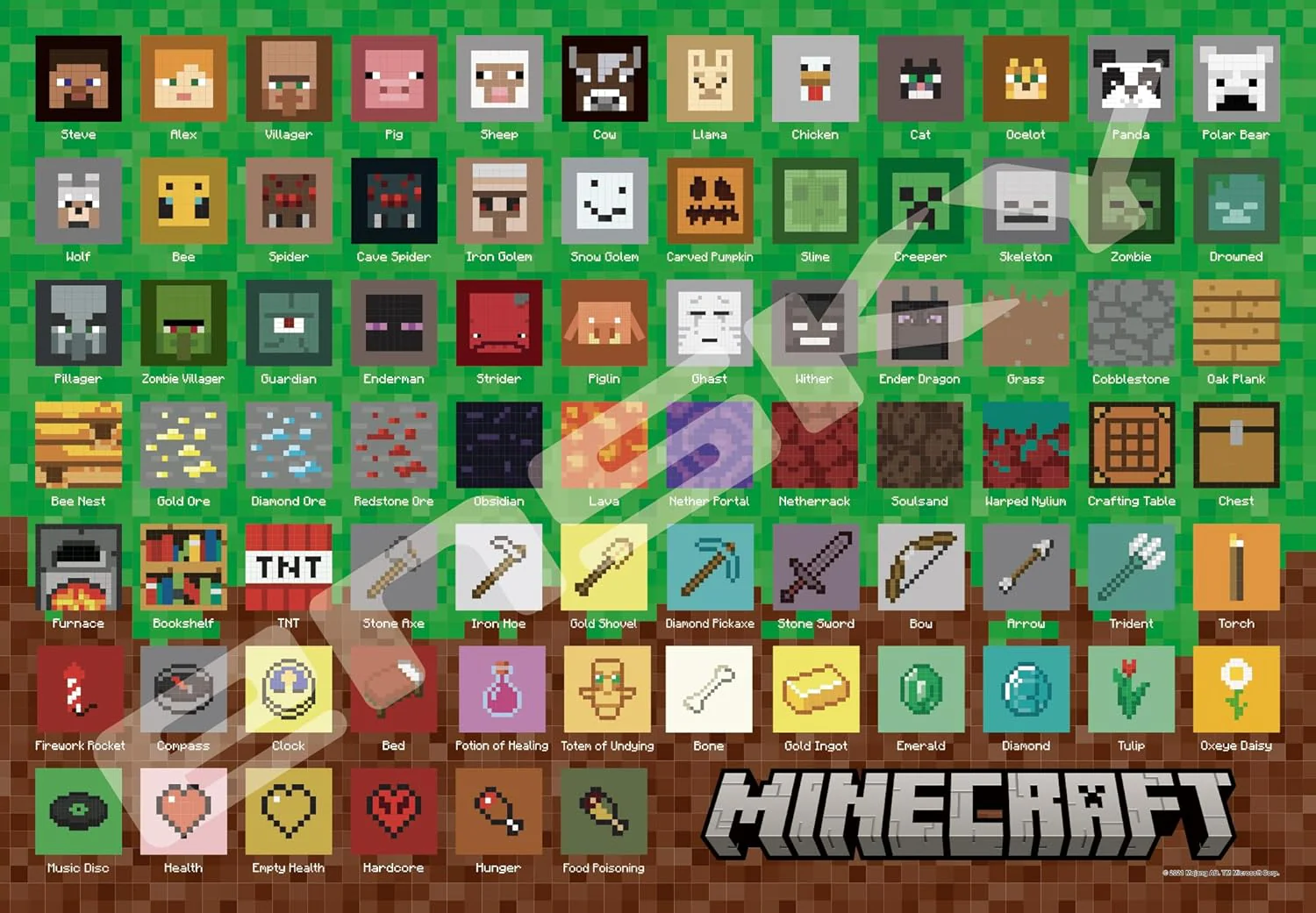 Ensky 1000T-195 Minecraft Pixel Icons - Minecraft (Puzzle, 1000 Pieces, 51 x 73.5 cm)