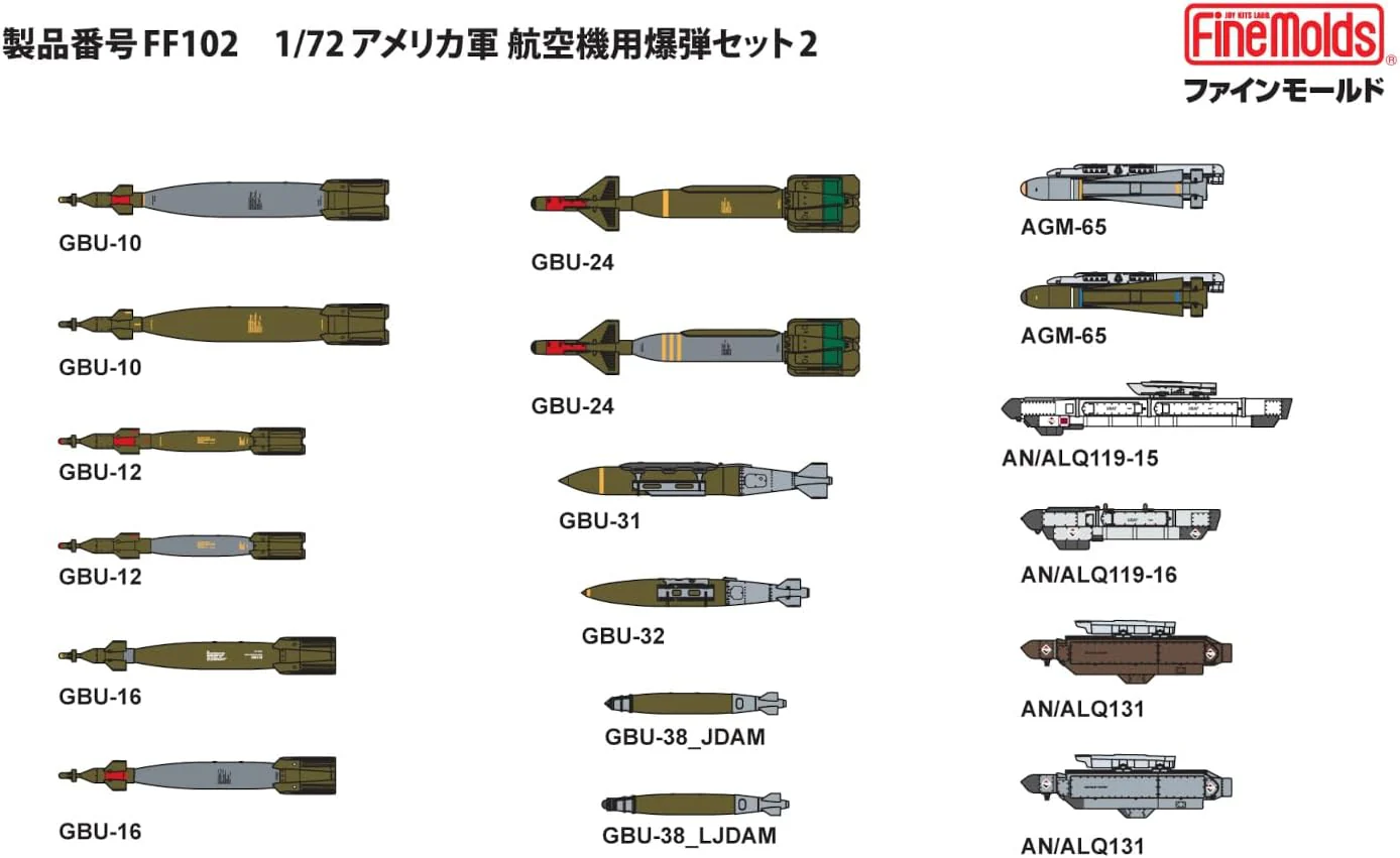 Fine Molds FF102 1/72 U.S. Military Aircraft Bomb Set 2 - Image 3