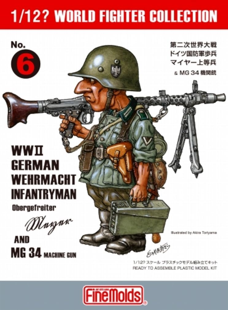 Fine Molds FT06 1/12 World Fighter Collection WWII German Army Infantry Meyer & MG-34 Machine Gun Plastic Model Unpainted Assembly Kit - Image 2