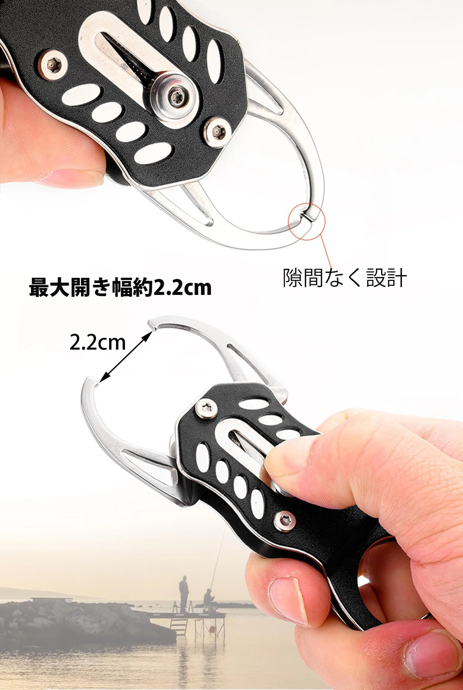 Haojiaho 小型フィッシュグリップ 魚掴み器 ミニ フィッシュキャッチャー 11.8cm フィッシンググリップ 超軽量 ステンレス＋アルミ合金 防錆 魚釣り コンパクト 携帯便利 釣り道具 黒 安全ロープ付き - Image 5