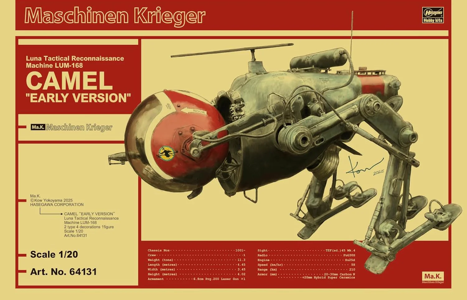 Hasegawa 64131 1/20 Maschinen Krieger Luna Tactical Reconnaissance Machine LUM-168 Camel Early Version - Image 2