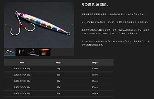 JACKALL(ジャッカル) メタルジグ ビッグバッカー JIG/SLIDE STICK 20g ブルピン/グロードット - Image 2