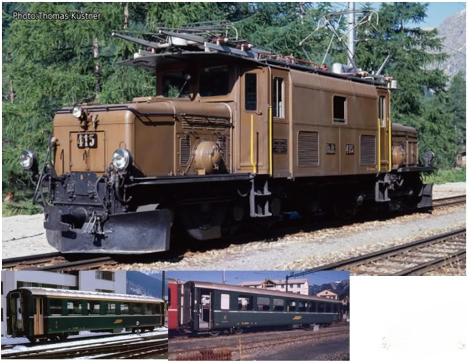 KATO 10-1987 Ge6/6-I (Rhaetian Crocodile) + Alpine Green Passenger Car 5 Cars Set - Image 2