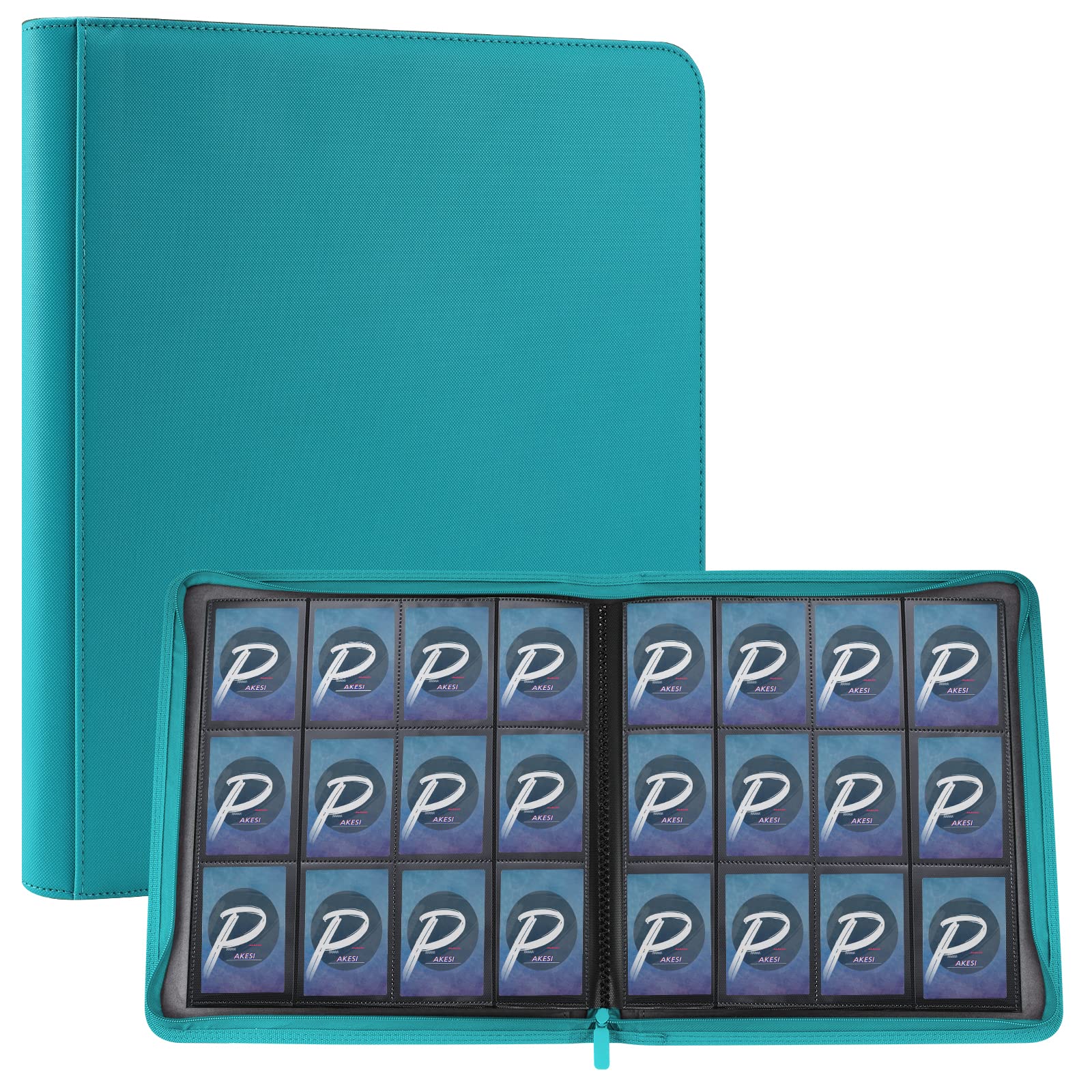 PAKESI 12ポケットトレーディングカードアルバム480カード収納インナページカードPUカード収納収集両面側装着PP他カード(空色)