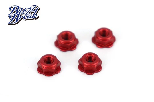 OVERDOSE BB-LN-012 BuzzBreak BB LOCK NUT (Low Height Serrated Type/Red/4pcs)