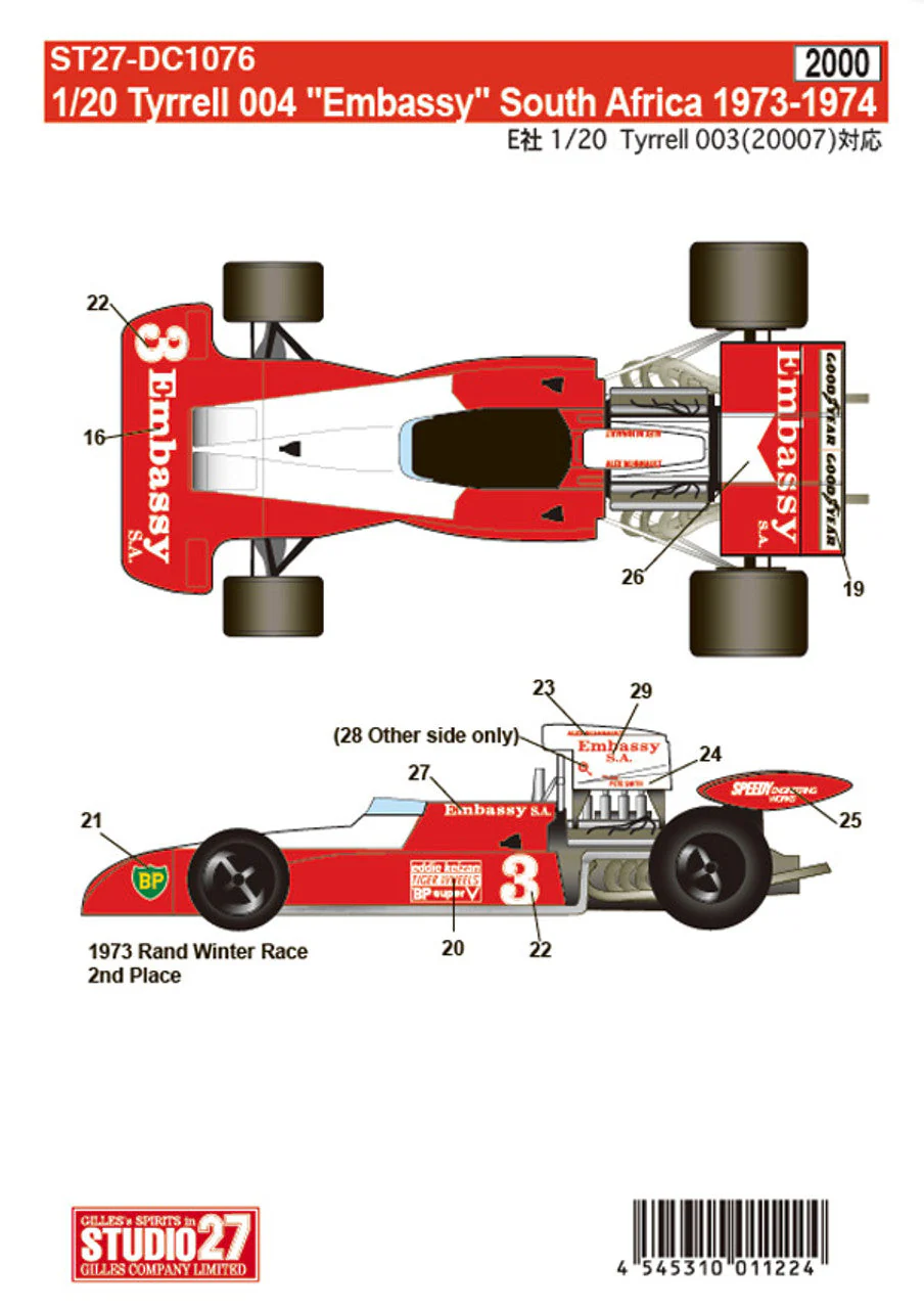 Studio27 DC1076 1/20 Tyrrell 004 Embassy - Image 6