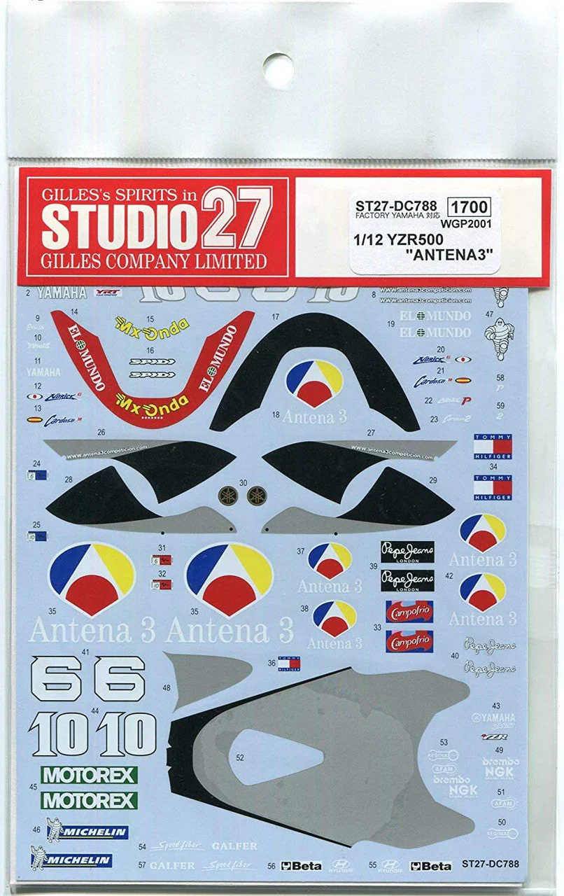 Studio27 DC788 1/12 YZR500 WGP 2001 #6/10 Decal - Image 2