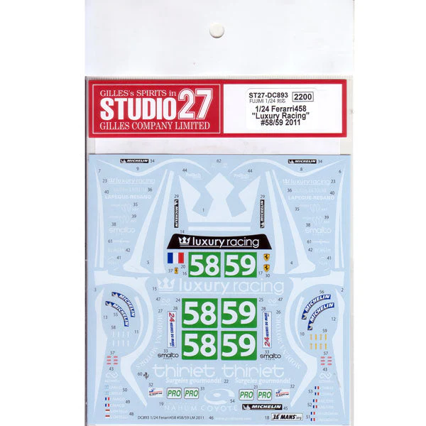 Studio27 DC893 1/24 Ferrari 458 "Luxury Racing" #58/59 2011 Decal - Image 3