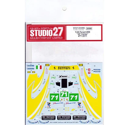 Studio27 DC895 1/24 Ferrari 458 "AF Corse" #71 2011 Decal - Image 3