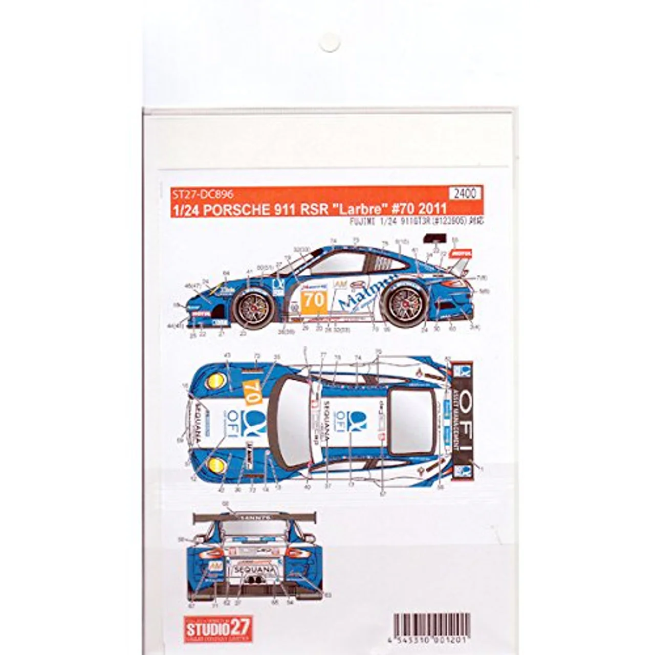Studio27 DC896 1/24 Porsche 911RSR "Matmut" #70 2011 Fujimi Exclusive Decal - Image 2