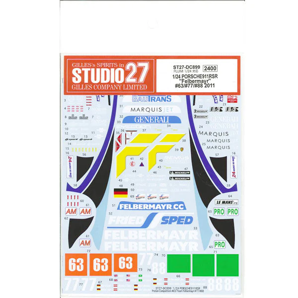 Studio27 DC899 1/24 Porsche 911RSR "Felbermeier" #63/#77/#88 2011 Decal - Image 3