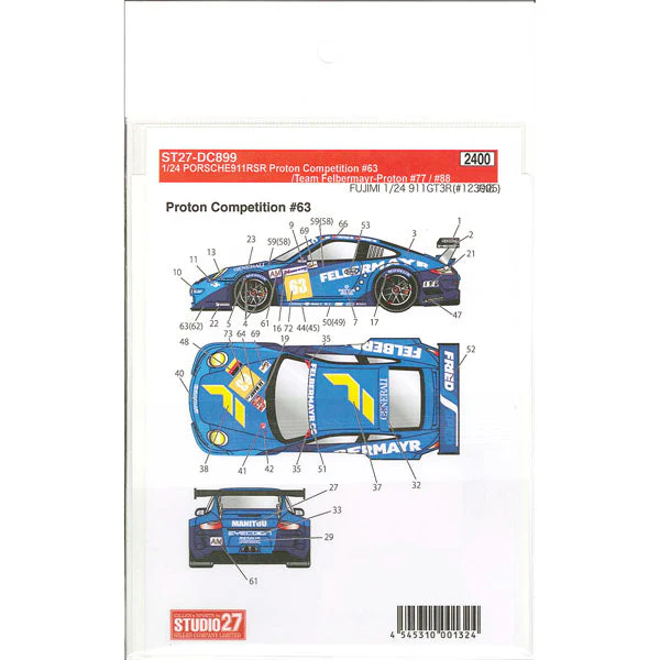Studio27 DC899 1/24 Porsche 911RSR "Felbermeier" #63/#77/#88 2011 Decal - Image 4