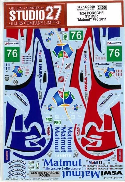 Studio27 DC900 1/24 Porsche 911RSR "Matmut" #76 2011 Fujimi Exclusive Decal