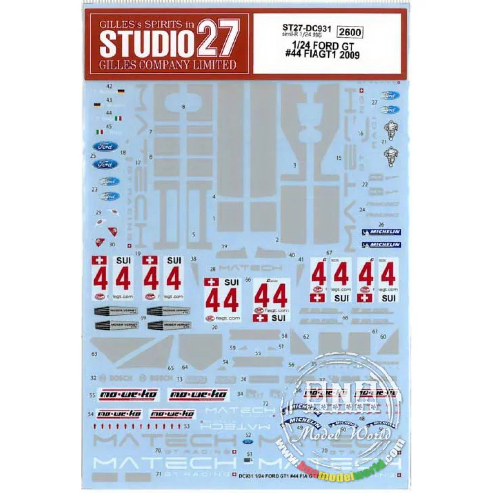 Studio27 DC931 1/24 FORD GT #44 FIAGT 2009 DECAL - Image 3