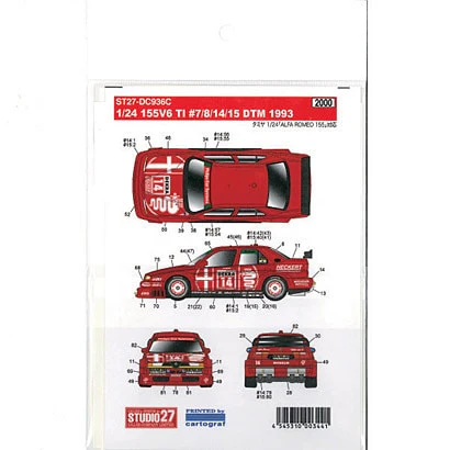 Studio27 DC936C 1/24 155V6 TI #7/8/14/15 DTM 1993 Original Decal - Image 4