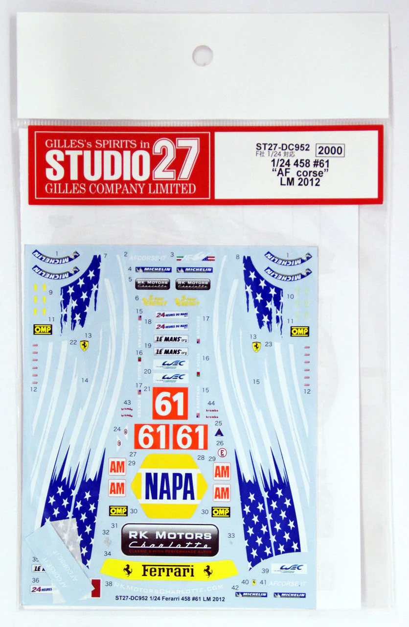 Studio27 DC952 1/24 458 #61 LM 2012 Fujimi Compatible Decal - Image 3
