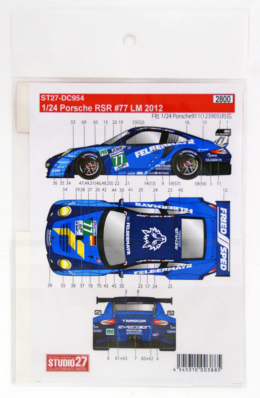 Studio27 DC954 1/24 Porsche RSR #77 LM2012 Original Decal - Image 4