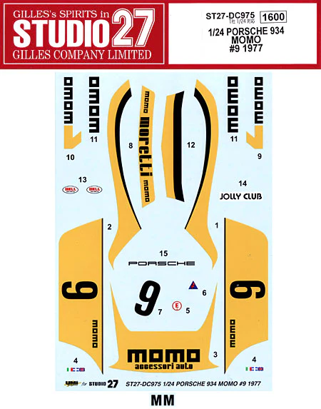 Studio27 DC975 1/24 PORSCHE934 MOMO #9 1977 Decal - Image 3