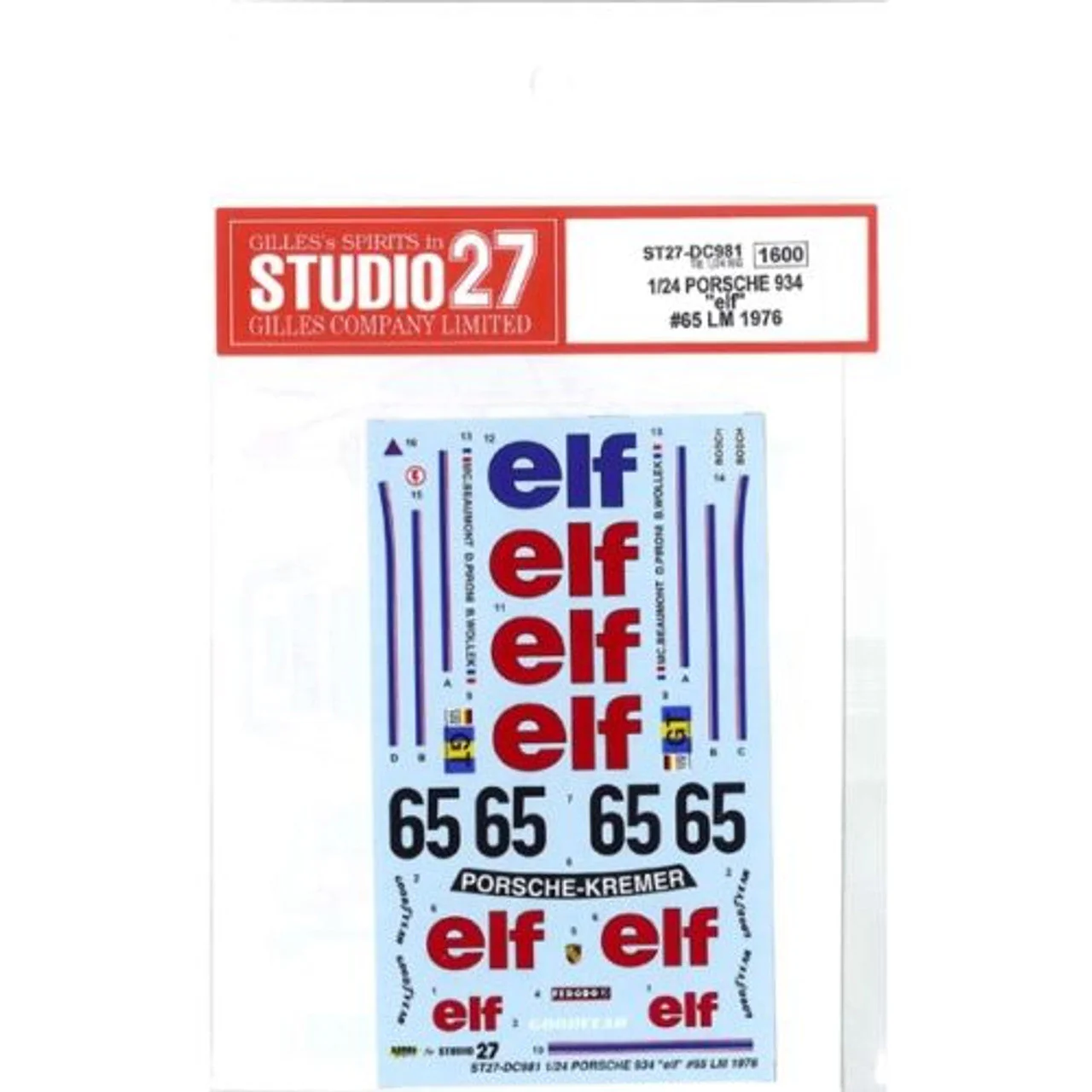 Studio27 DC981 1/24 PORSCHE934 elf #65 LM 1976 Decal - Image 3