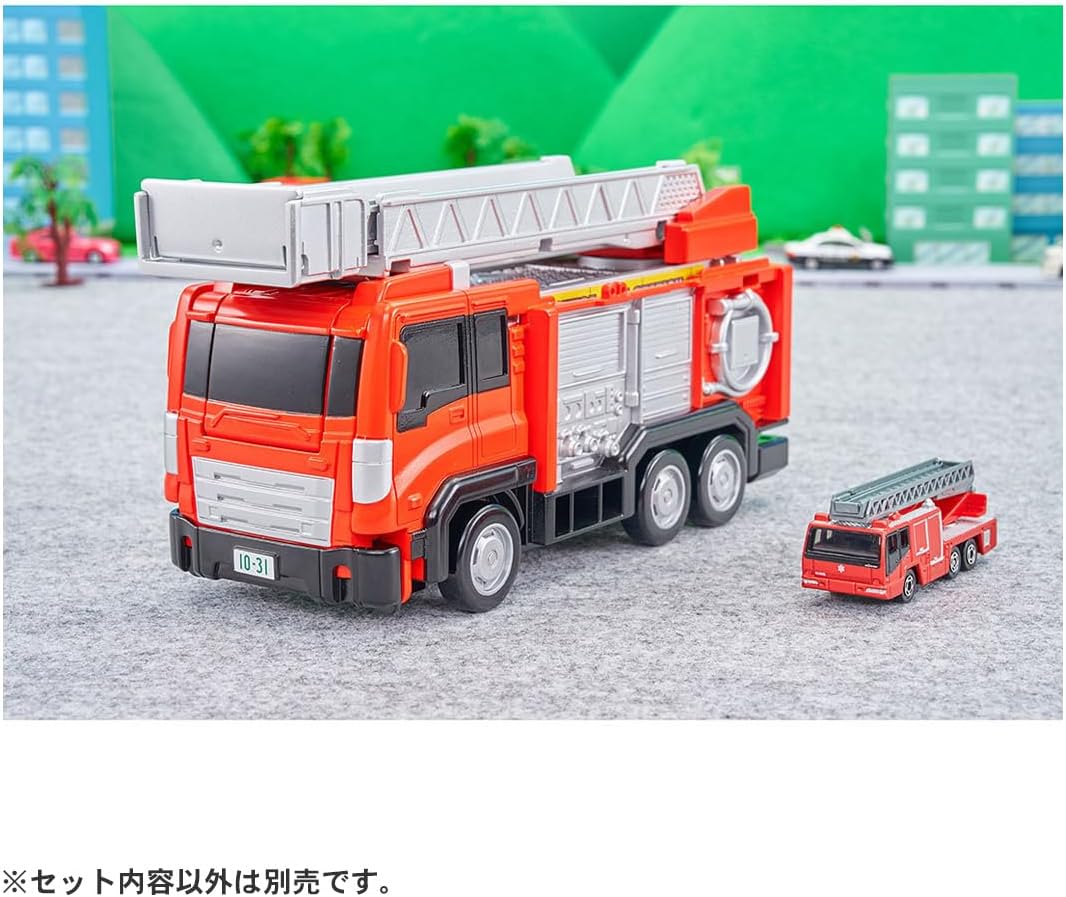 Tomica World Tomica Vehicle Town Transforming Ladder Fire Truck (with Tomica) - Image 2