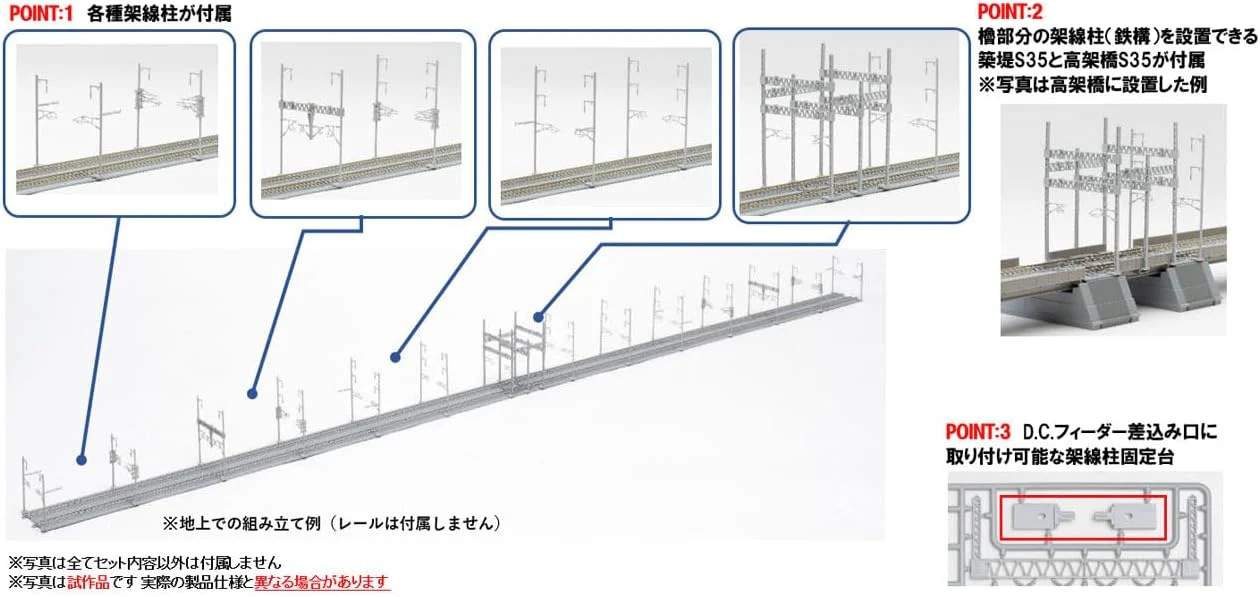 TOMIX 3232 N Gauge Overhead Pole and Shinkansen Power Supply Set (2 Sets of Embankment S35/Viaduct S35) - Image 3